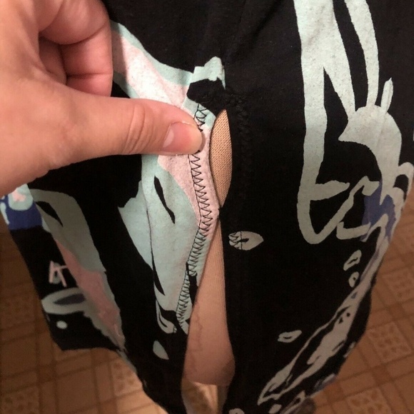 KENZO sz S Black Long Tank Top Side Slits Blue Fish - Picture 3 of 8